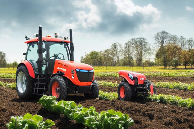 Traktor versprüht nachts Pestizide mit Sprühgerät auf Gemüsefeld