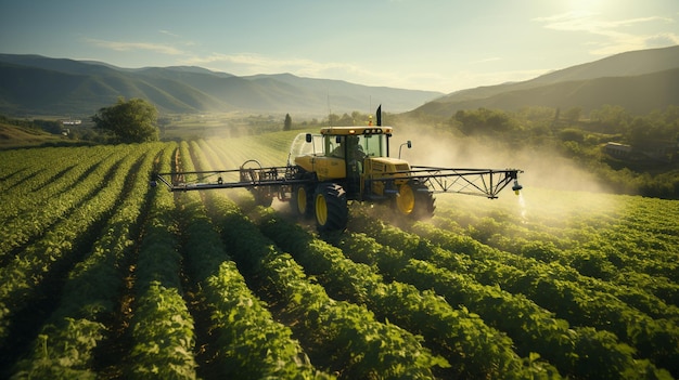 Traktor versprüht Pestizide auf grüner Sojabohnenplantage, generative KI