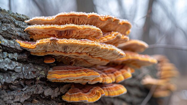 Foto trametes versicolor crescendo em uma árvore madura