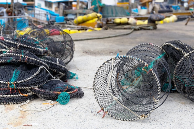 Trampas de red vacías para mariscos