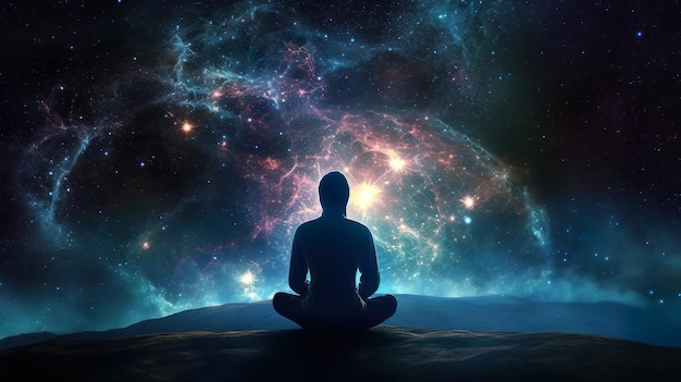 Trance o meditación o concepto de cuerpo astral Silueta espiritual del cuerpo humano Generativo Ai