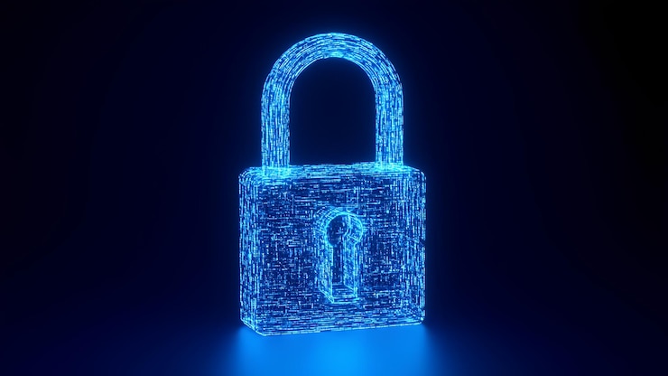 Foto tranco digital 3d com proteção de firewall holográfica conceito de cibersegurança e criptografia de dados