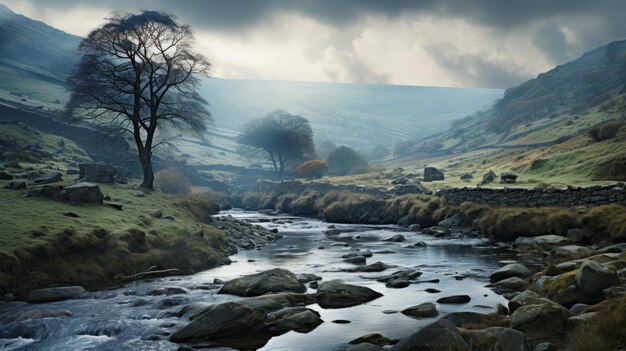 Tranquil Creek en el valle paisajes marinos atmosféricos por Talbot Hughes