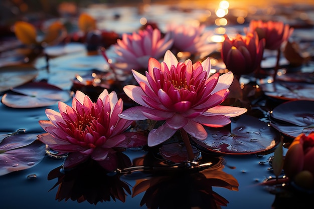 Tranquil Lotus Pond Sunset Tapeten