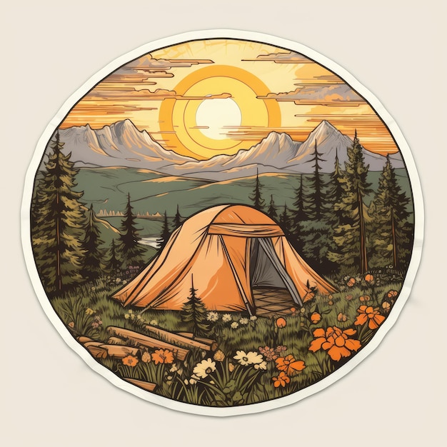 Tranquil Scenic Tent Camping Una obra de arte vectorial inspirada en Van Gogh que captura la serenidad en medio de la majestuosidad