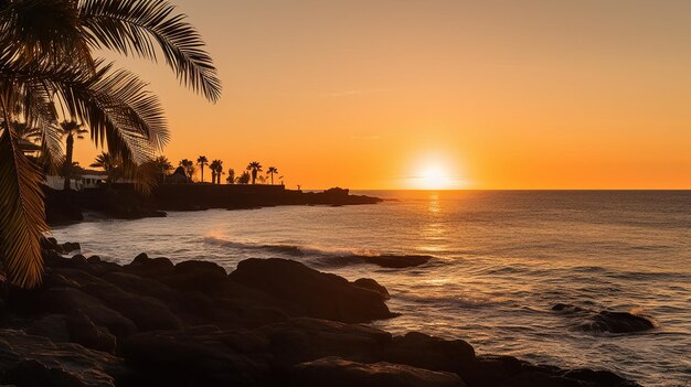 Foto la tranquila belleza de la puesta de sol de costa adeje