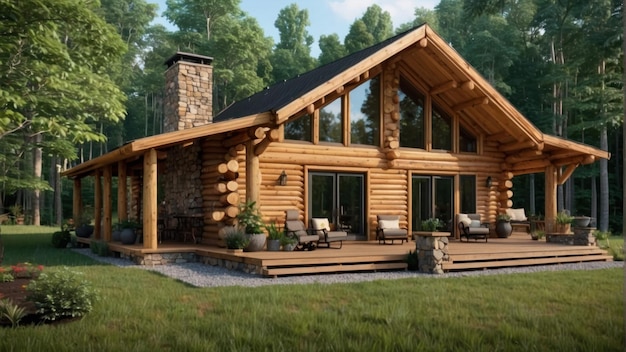 Una tranquila cabaña de madera en un entorno sereno del bosque