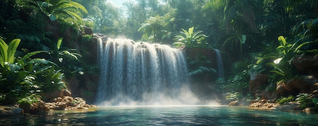 Foto una tranquila cascada escondida en lo profundo de la selva