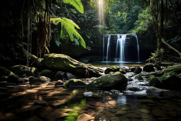 La tranquila cascada de la selva tropical