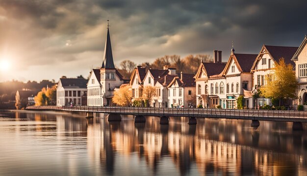 Foto una tranquila ciudad ribereña con arquitectura histórica