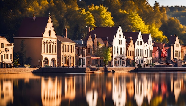 Foto una tranquila ciudad ribereña con arquitectura histórica