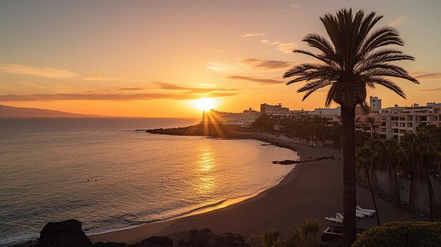 Foto tranquila costa adeje beleza do pôr-do-sol