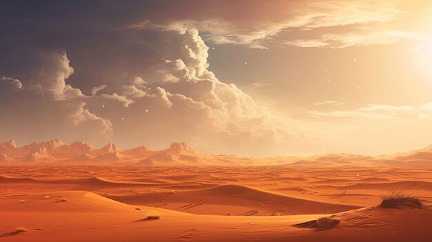 La tranquila extensión de un paisaje desértico solitario adornado con interminables dunas de arena bajo el vasto cielo abierto un testimonio de la grandeza intacta de la naturaleza generada por la IA