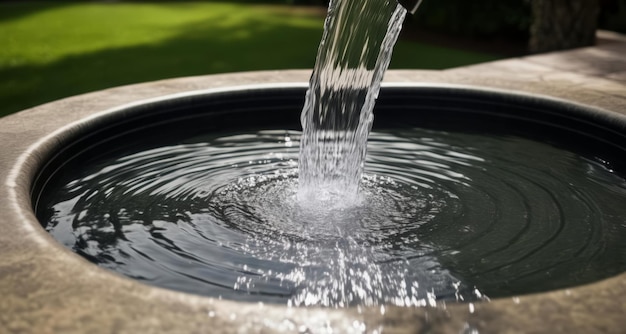 Foto tranquila fuente de jardín un entorno al aire libre sereno