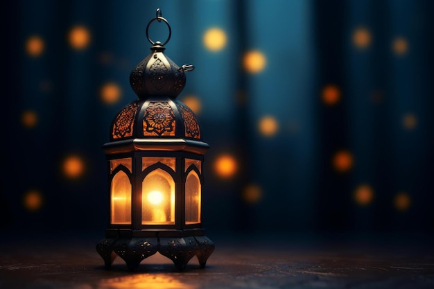 Tranquila linterna de Ramadán con un fondo brillante Generar Ai