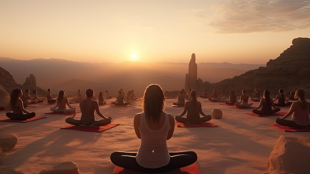 Una tranquila práctica de yoga en el desierto ilustración ultra realista