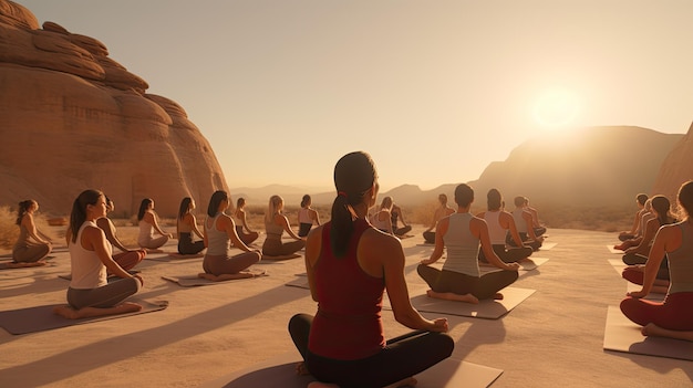 Una tranquila práctica de yoga en el desierto ilustración ultra realista