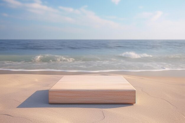 La tranquila serenata de playa que muestra una plataforma beige y colores pastel que abrazan el sereno océano