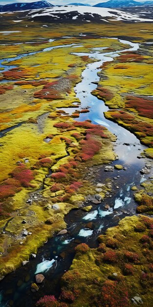 Una tranquila vista aérea de la vibrante tundra de Islandia