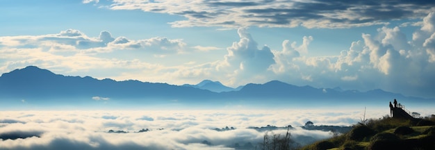 Una tranquila vista matutina pintada por las nubes por encima