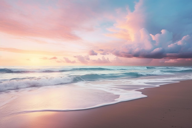 Foto la tranquilidad del amanecer escena costera al amanecer con pasteles suaves