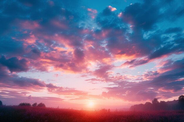 La tranquilidad del atardecer Tonos vibrantes sobre un paisaje idílico atmósfera de mal humor.