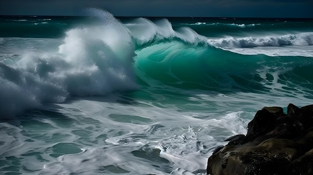 La tranquilidad azul hipnotizante las olas del océano hermosas nubes y espuma prístina