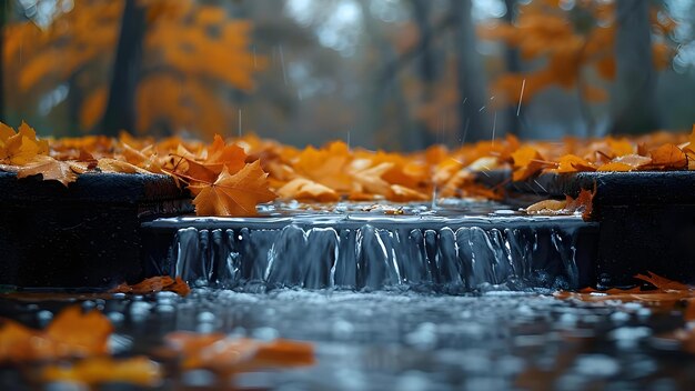 Foto la tranquilidad del otoño el agua de lluvia que fluye a través de las alcantarillas urbanas concepto la tranquilidad del otoño la agua de la lluvia fluye acuadernos urbanos escenas serenas