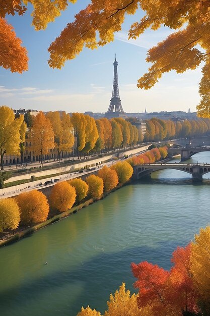 La tranquilidad del otoño El río Sena y la Torre Eiffel Abrazan la belleza del otoño