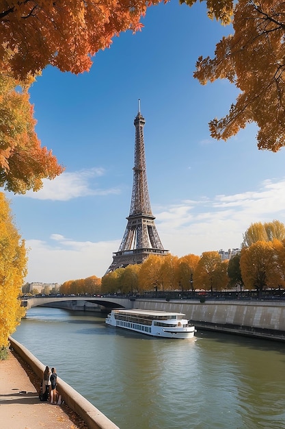 La tranquilidad del otoño El río Sena y la Torre Eiffel Abrazan la belleza del otoño