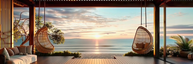La tranquilidad de la playa de Sunset Un cautivador paisaje marino con un muelle de madera que simboliza la paz y la belleza natural