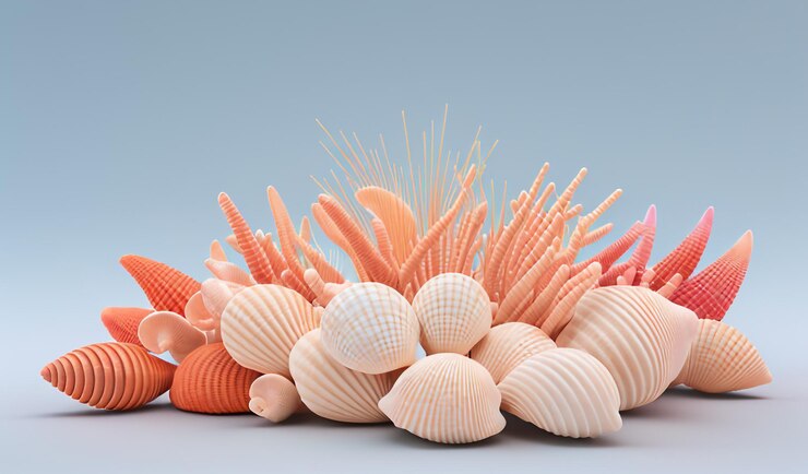 Foto tranquilidad tropical conchas y coral con flores