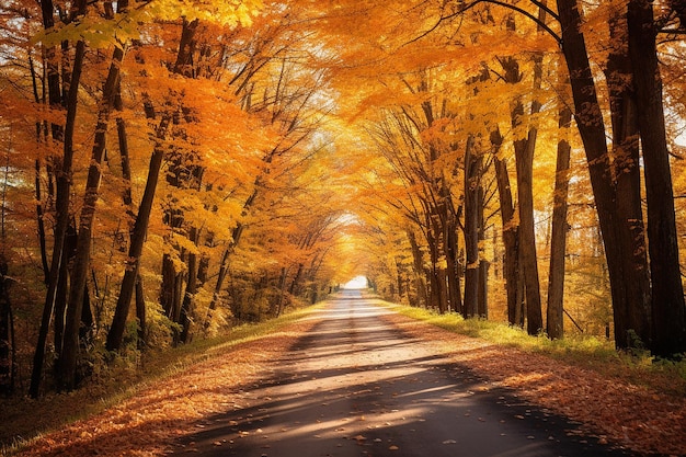 Tranquilidade arborizada Caminho panorâmico de campo em plena folhagem