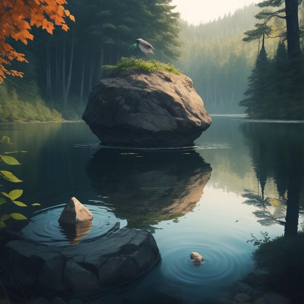 Tranquilidade matinal Reflexões da natureza num belo lago de montanha