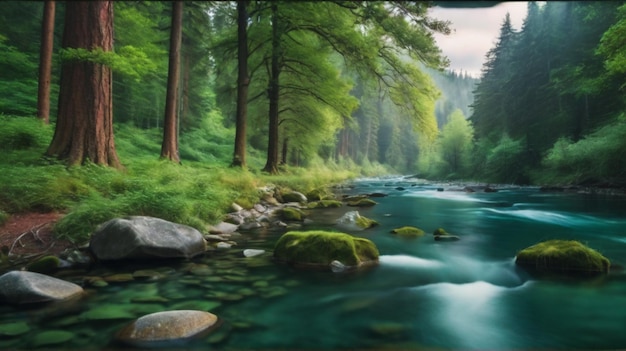 Foto tranquilidade na floresta há um rio que flui