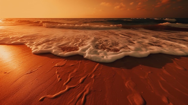 Foto tranquilidade na praia ao anoitecer beleza com areia e ondas