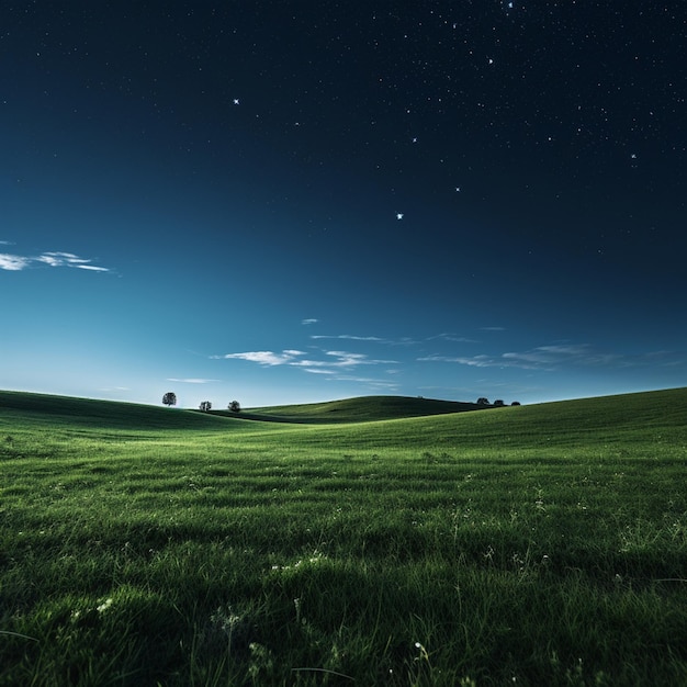 Tranquilidade Noturna Um prado minimalista sob o céu noturno