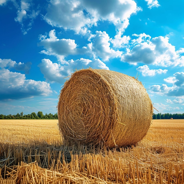 Tranquilidade rural Fardo de feno em um campo sob o céu Para tamanho de postagem em mídia social