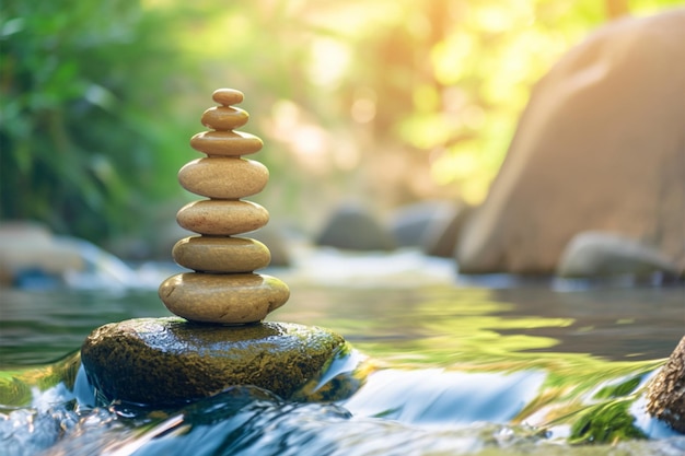 Tranquilidade Zen Pedras descansam em paz no rio para meditação