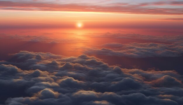 Tranquilo atardecer sobre un idílico paisaje montañoso espectacular cielo generado por inteligencia artificial