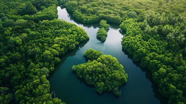 Foto un tranquilo bosque de manglares con sinuosas vías fluviales y exuberante vegetación que proporciona un refugio para las aves y la vida silvestre