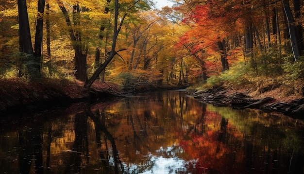 El tranquilo bosque otoñal refleja los colores vibrantes de la belleza natural generada por la inteligencia artificial