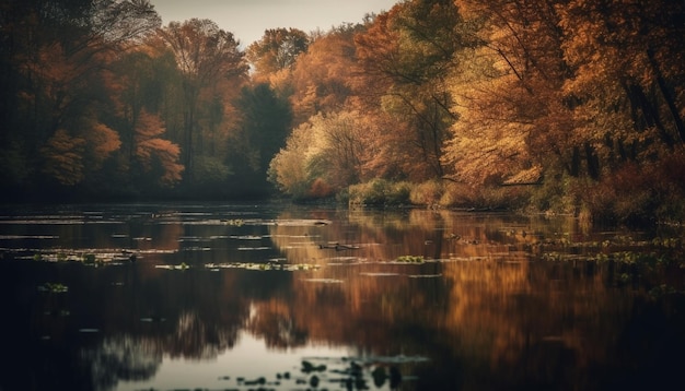 El tranquilo bosque otoñal refleja una vibrante belleza multicolor generativa de IA