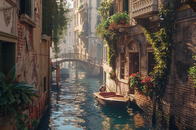 Un tranquilo canal en Venecia, Italia