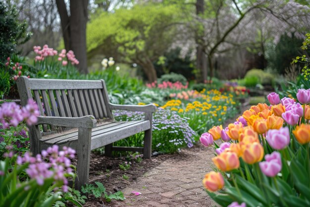 Un tranquilo jardín adornado con flores en tonos pastel