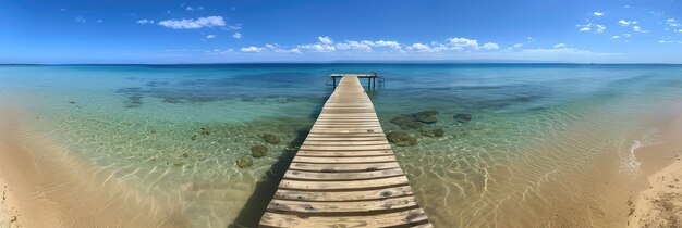 Tranquilo muelle de madera que se extiende hacia el sereno océano