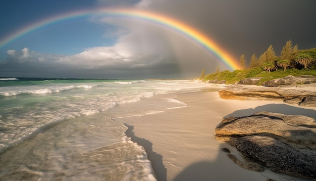 El tranquilo paisaje marítimo refleja la belleza en los colores de la naturaleza generados por la IA