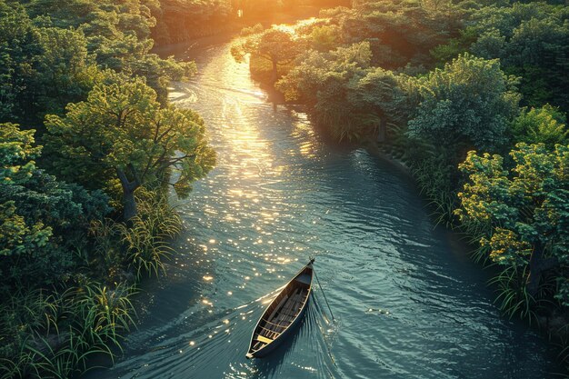 Un tranquilo paseo en barco por un río sinuoso