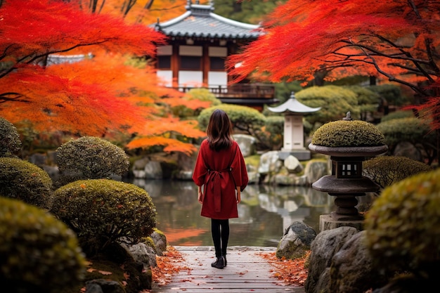 Un tranquilo paseo de otoño por el jardín tradicional del templo de Kioto