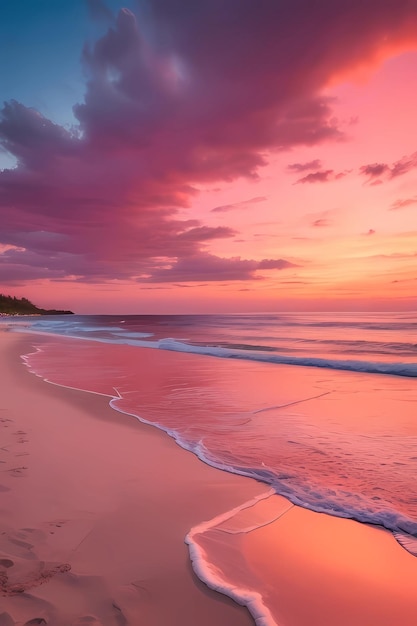 Tranquilo reflejo del atardecer en la orilla del océano